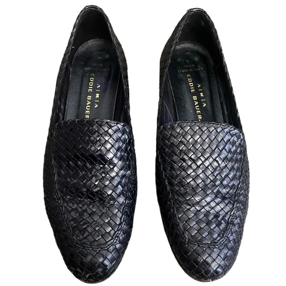 Eddie Bauer Vintage Black Woven Weave Loafers Made in Italy Size 8.5 - Picture 7 of 9